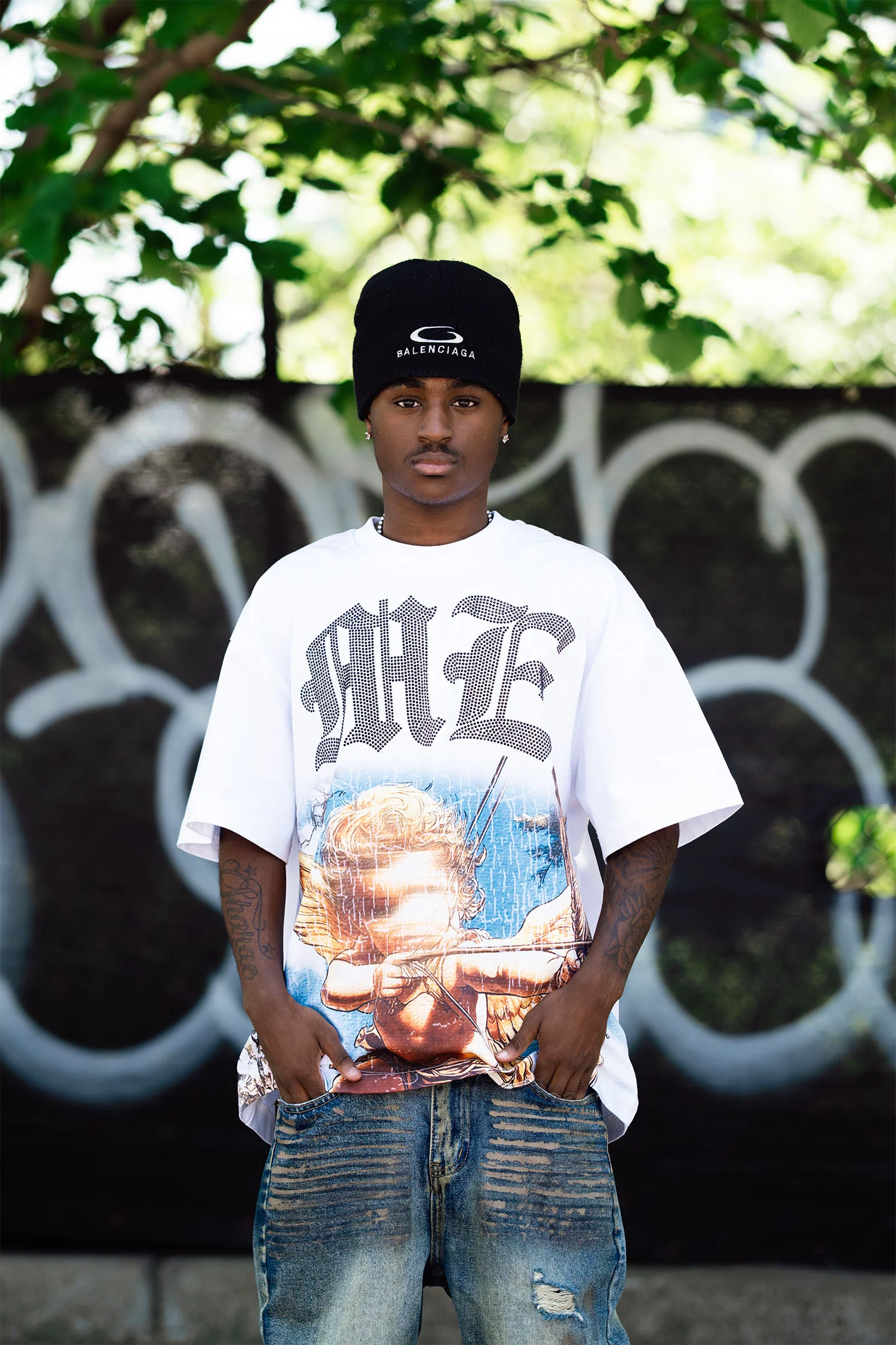 White “Angel” Rhinestone Tee - Image 4